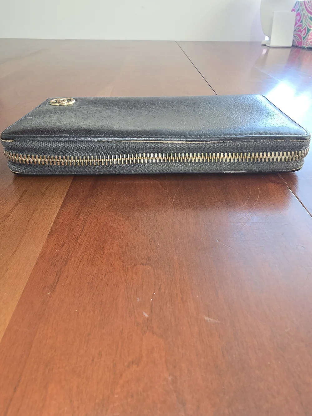 Genuine Gucci Marmont Black Leather Zip Around Wallet with Gold GG Logo, EUC